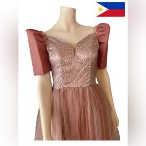 Filipiniana Ball Gown Blush Pink with detachable Sleeves New!Adjustable S-Med US